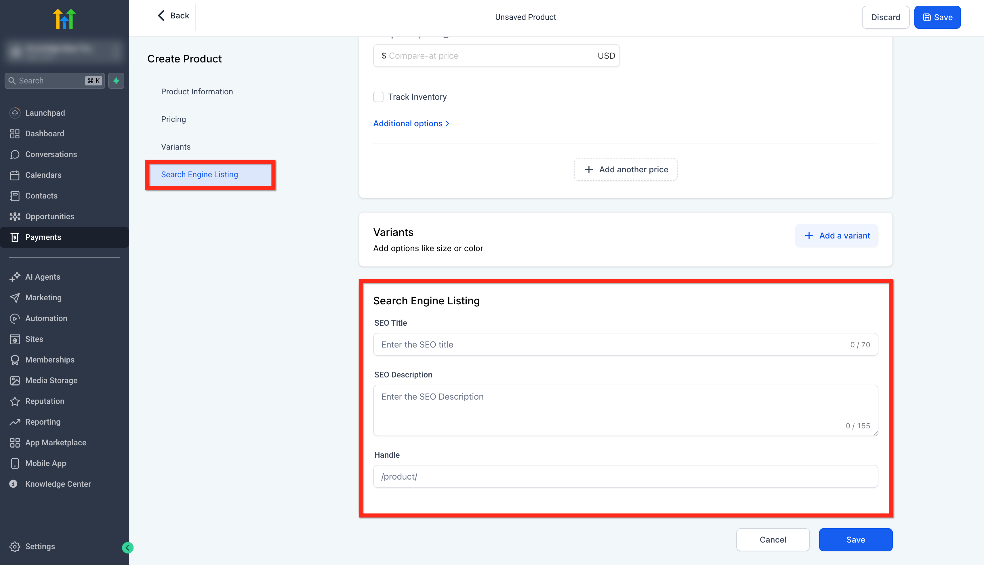 The Search Engine Listing fields in the product editor. Source [1].