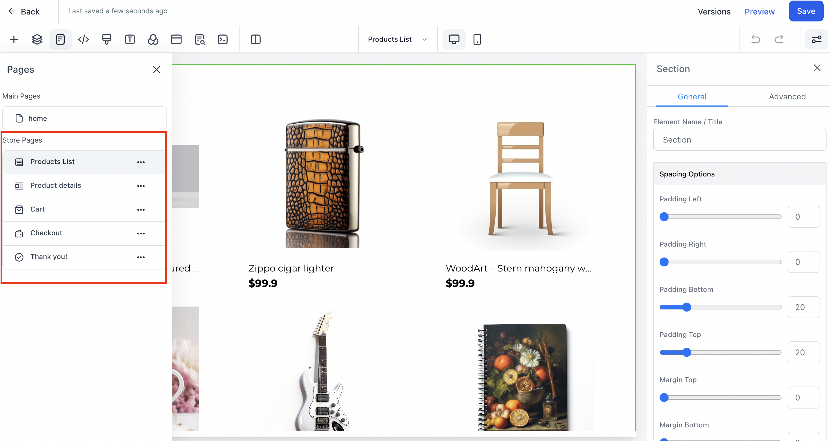 The store page group: Products List, Product Details, Cart, Checkout, and Thank You. Source [2].