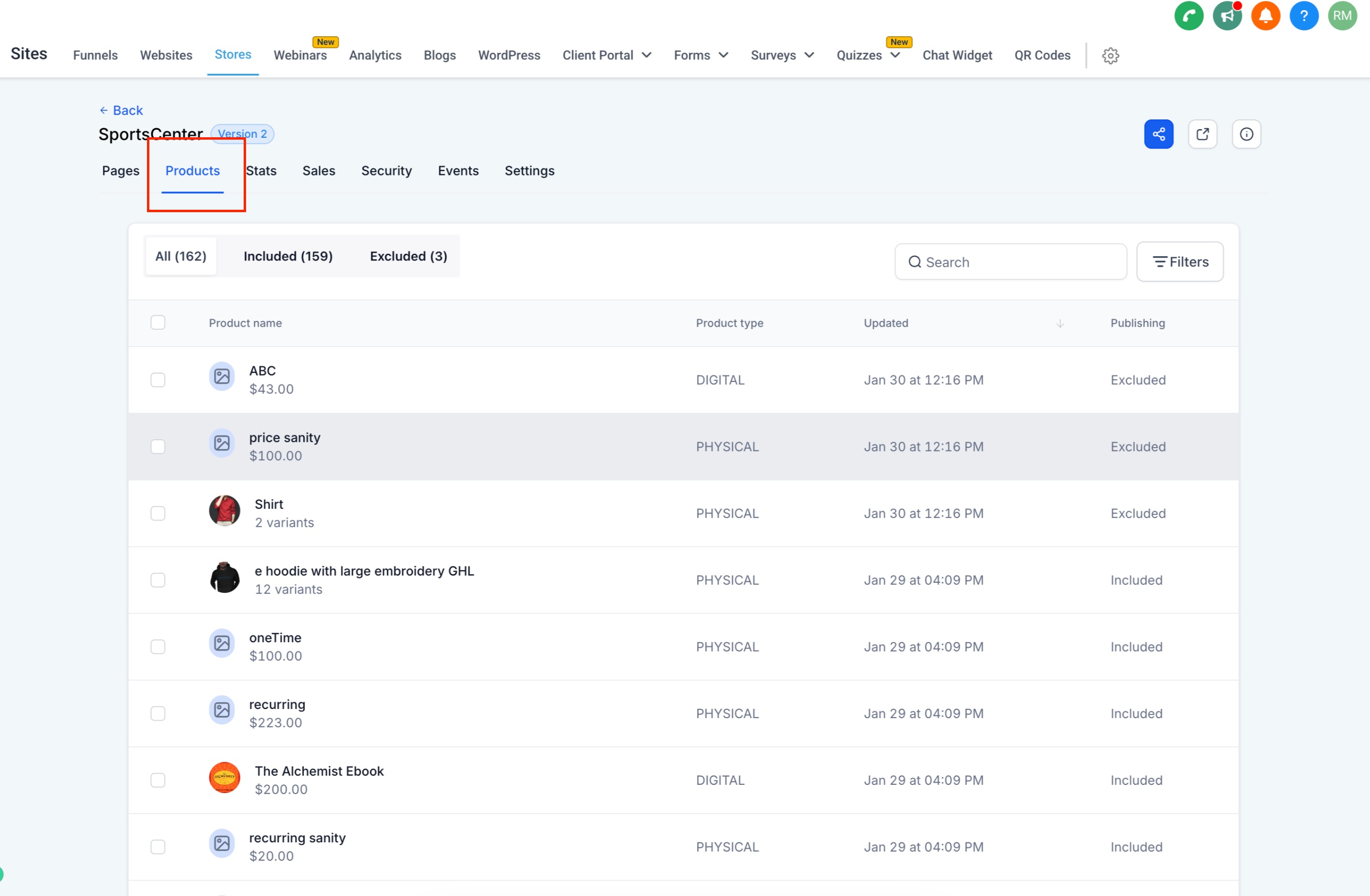 Open a specific store and its Products tab. Source [3].