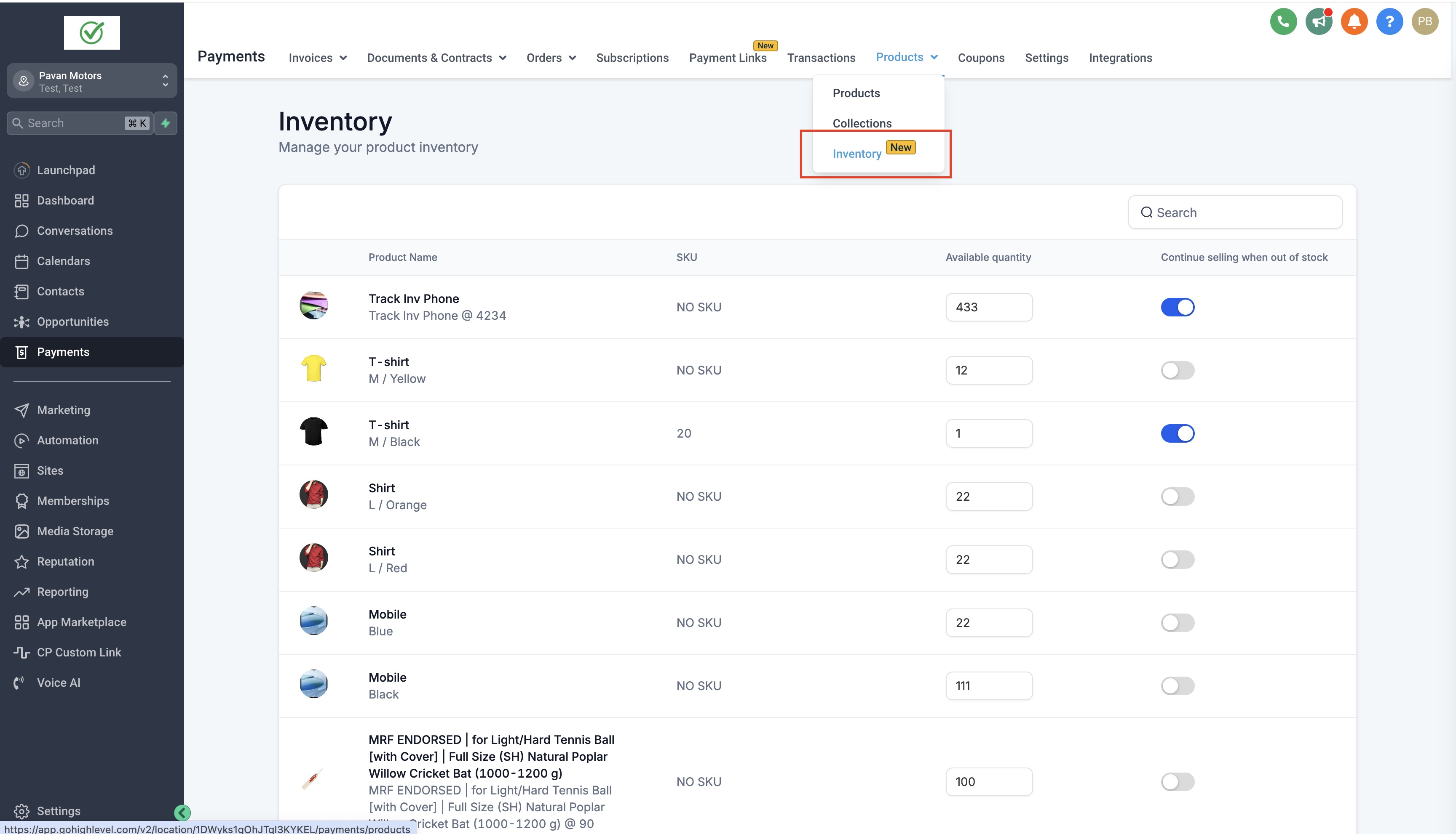 Open Inventory from the Products navigation. Source [4].