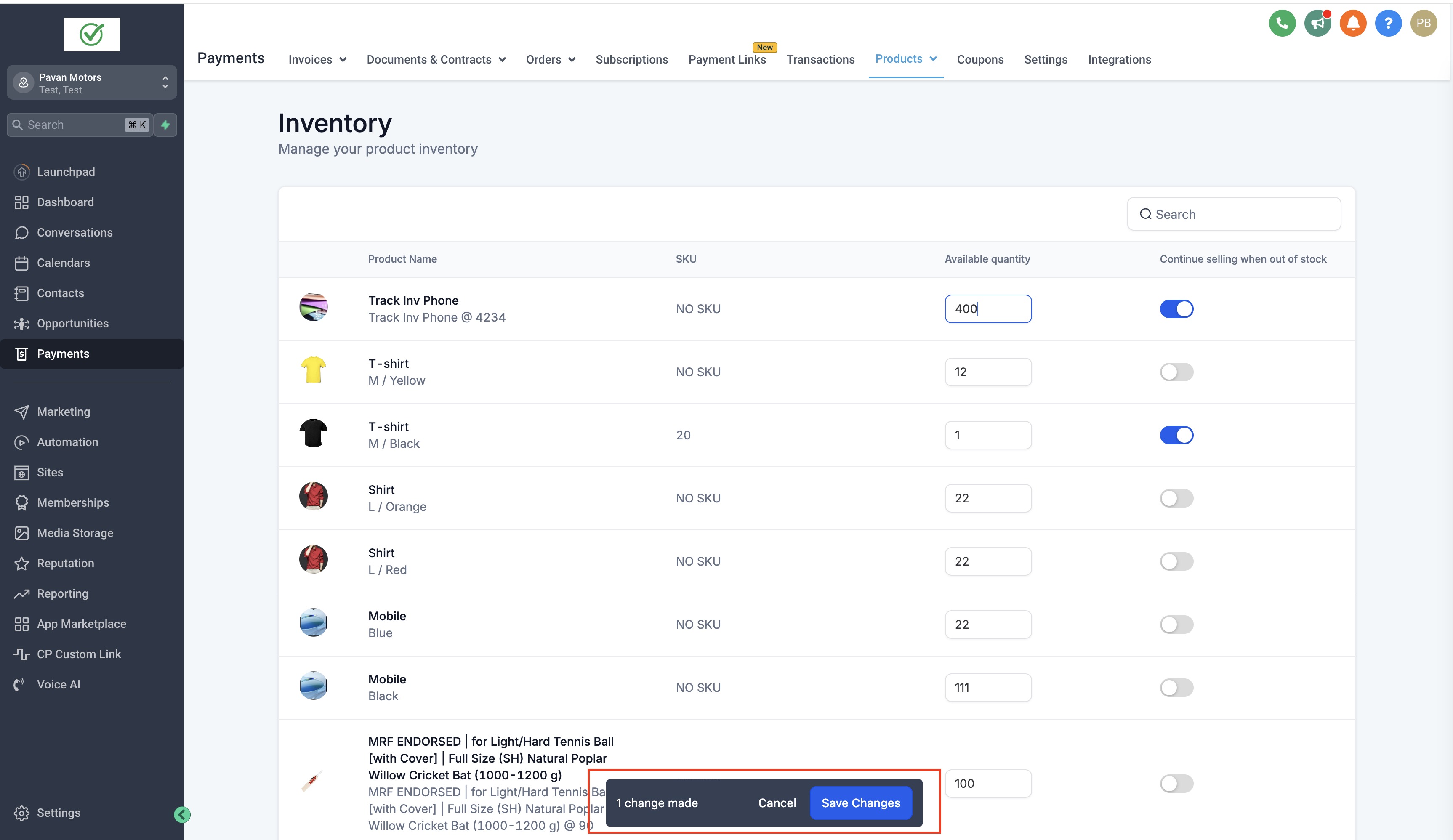 Save Changes or Cancel after editing available quantities. Source [4].