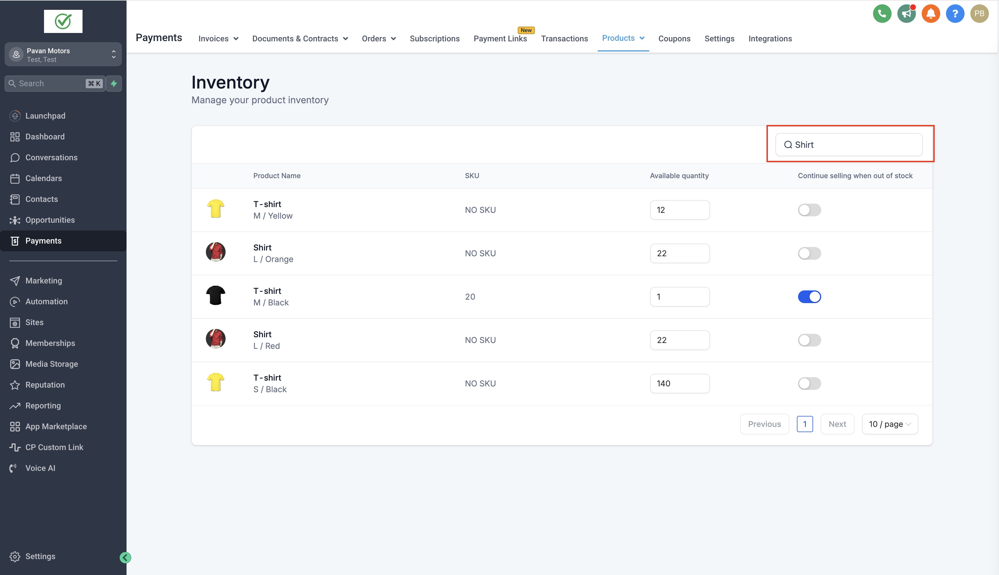 Search the inventory list by product or variant name. Source [4].