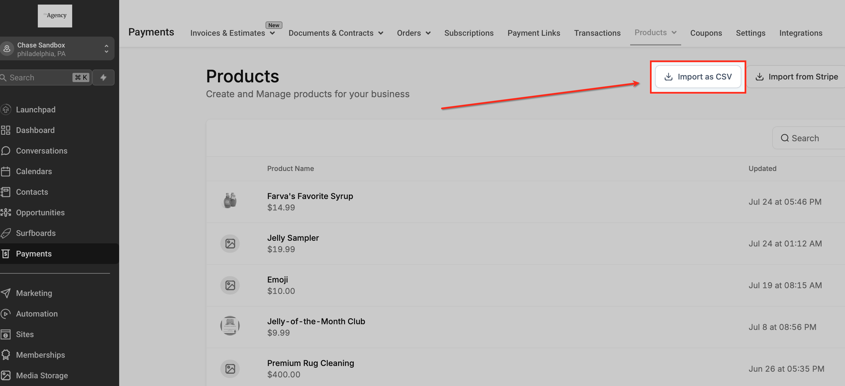 Import as CSV starts the product import workflow. Source [12].